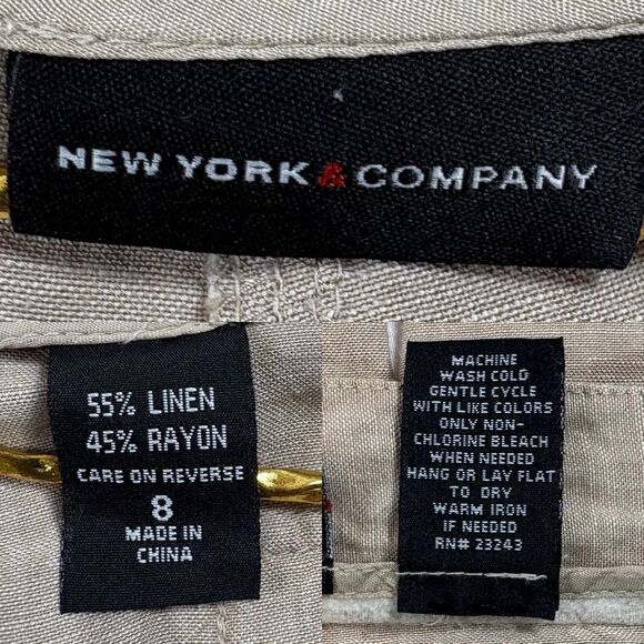 New York & Company Linen Blend Wide Leg Pants Women’s 8 Beige Cropped Drawstring - Picture 8 of 8